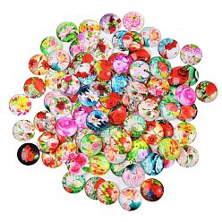 Mixed Color Flower Printed Glass Cabochons, Half Round/Dome, Mixed Color, 25x7mm, 100pcs/box