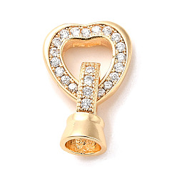 Light Gold Brass Micro Pave Cubic Zirconia Pendants, Heart, Light Gold, 18.5mm
