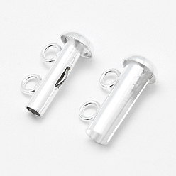 Silver Sterling Silver Slide Lock Clasps, Peyote Clasps,, Silver, 14~15x11x6mm, Hole: 2mm