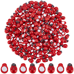 Красный 300шт. кабошонов из натурального тополя, коровка, красные, 12.5x8.5x4.5 мм