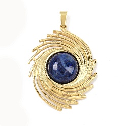 Ляпис-Лазурь Крашеные природные лазурит подвески, спиральный овальный глаз 304 подвески из нержавеющей стали, золотые, ионное покрытие (ip), 35.5x26.5x5.5 мм, отверстие : 5x3 мм