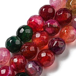 Red Natural Agate Beads Strands, Dyed & Heated, Round, Faceted, Red, 6mm, Hole: 1mm, about 62pcs/strand, 14.37~14.76 inch(36.5~37.5cm)