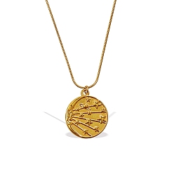 Golden 304 Stainless Steel Embossed Coin Pendant Necklaces for Women, Golden, 15.75 inch(40cm)