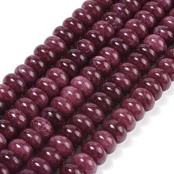 Фиолетовый Окрашенные природные белый нефрит бисер пряди, рондель, фиолетовые, 10x6 мм, отверстие : 1.2 мм, около 63 шт / нитка, 14.88'' (37.8 см)