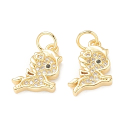 Золотой Латунные микропаве прозрачные кубические циркониевые подвески, долговечный, с целью перехода в кольце, лошадь, золотые, 15x10x2 мм, отверстие : 3.5 мм
