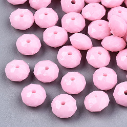 Pink Непрозрачные акриловые бусины, граненые, рондель, розовые, 8x5 мм, Отверстие : 1.2 мм , около 2900 шт / 500 г