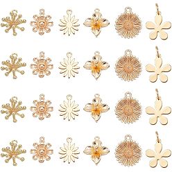 Echt 18 k vergoldet 24Stk. Messing-Charms im 6-Stil, mit Ringe springen, langlebig überzogen, Blume, echt 18 k vergoldet, 8.5~14.5x8~12x1~8 mm, Bohrung: 0.6~3.5 mm, 4 Stück / Stil