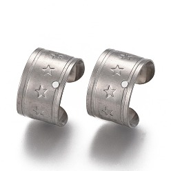 Stainless Steel Color 304 Stainless Steel Star Pattern Band Cuff Earring Findings, with Hole, Stainless Steel Color, 11x10x7mm, Hole: 0.9mm