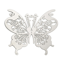 Нержавеющая Сталь Цвет 201 подвески для соединителей из нержавеющей стали, вырезанные лазером, ссылки бабочки, гравированные металлические украшения, не тускнеет, цвет нержавеющей стали, 66x75x0.3 мм, отверстие : 1.6 мм