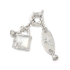 Платина Латунные застежки с пружинным кольцом из прозрачного кубического циркония с микропаве, без кадмия, без никеля и без свинца, с натуральной белой оболочкой, бабочка, платина, 45 мм