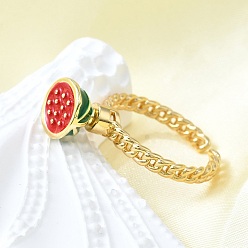 Арбуз Латунные эмалевые открытые манжеты для женщин, без кадмия и без свинца, реальный 16 k позолоченный, арбуз, внутренний диаметр: американский размер 9 3/4 (19.5 мм), Арбуз: 10 мм