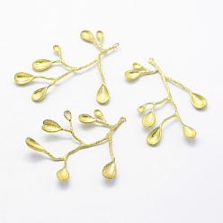 Без Покрытия Латунные подвесные эмалевые настройки, безлепестковый, без свинца, без кадмии и без никеля, филиал и листьев, сырой (без покрытия), 42~45x28~37x2 мм, отверстие : 1 мм