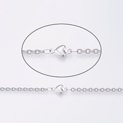 Stainless Steel Color Tarnish Resistant 304 Stainless Steel Cable Chains, Soldered, Heart, Stainless Steel Color, 10x5x2mm, 3x2x0.3mm, about: , about 32.8 Feet(10m)/card