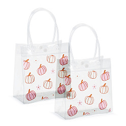 Pumpkin Rectangle Transparent Printed PVC Plastic Gift Tote Bags, Pink, Pumpkin, 28.5cm, Open: 190x155x75mm