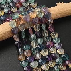 Флюорит Нити натуральных зеленых фиолетово-желтых флюоритовых бусин, сердце, 12x12x6 мм, отверстие : 0.9 мм, около 33 шт / нитка, 14.72 дюйм (37.4 см)
