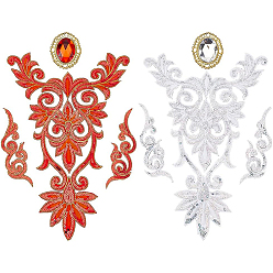 (52) Непрозрачная лаванда Наборы для шитья, в том числе цветочные и благоприятные облака с компьютерной вышивкой и аппликацией из блесток, с многожильными звеньями из железных страз, разноцветные, патчи: 180~395x52~260x1 мм, ссылка: 59.5x49.5x7 mm, отверстие : 1.2 мм