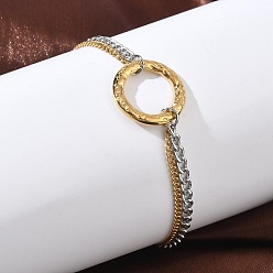 Золотой & Цвет Нержавеющей Стали Двухцветный 304 браслет из нержавеющей стали с якорной цепочкой, состоящий из двух слоев, Браслеты-кольца для женщин, золотые и нержавеющая сталь цвет, 6.85 дюйм (17.4 см)