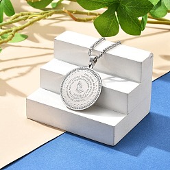 Нержавеющая Сталь Цвет 201 ожерелья из нержавеющей стали со стразами для женщин, плоско-круглые, цвет нержавеющей стали, 23.15 дюйм (58.8 см), подвеска: 37.8 мм.