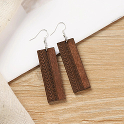 Arrow Богемные деревянные серьги-подвески, прямоугольные, платина, стрелка, 57x18 мм