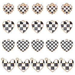 Black 40Pcs 4 Styles Alloy Enamel Pendants, Cadmium Free & Nickel Free & Lead Free, Light Gold, Heart with Plaid, Black, 15.5~18x15~17.5x1.5~2mm, Hole: 1.6~1.8mm, 10pcs/style