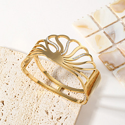 Золотой Браслеты-шарниры из нержавеющей стали с кристаллами и стразами в форме ракушки для женщин, золотые, внутренний диаметр: 304 дюйм (2-1/2 см)