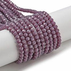 Серо-розавый Подставки для непрозрачных стеклянных бусин, граненый (32 граней), круглые, увядшая роза, 3~3.5 мм, отверстие : 0.6 мм, около 163~166 шт / нитка, 50~51 см