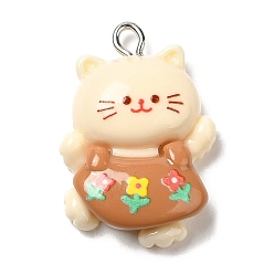 Cat Shape Непрозрачные подвески смолы, с платиновыми железными петлями, форма кошки, 28x19x7 мм, отверстие : 2.5 мм