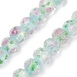 Бледно-бирюзовый Нити из фольги в технике лэмпворк, RONDELLE с цветком, граненые, бледные бирюзовая, 9.5~10x7.5~8 мм, отверстие : 1.1~1.5 мм, около 40 шт / нитка, 12.60'' (32 см)