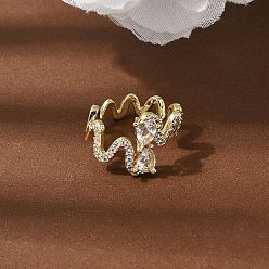 Настоящее золото 18K Латунные микропаве кубические цирконии манжеты открытые кольца для женщин, слеза, стойки покрытие, без кадмия и без свинца, долговечный, реальный 18 k позолоченный, 6 мм, внутренний диаметр: 19 мм