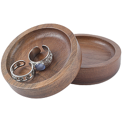 Кокосово-Коричневый Плоский круглый поднос для драгоценностей из дерева, держатель органайзера для ювелирных изделий, кокосового коричневый, 7x1.95 см