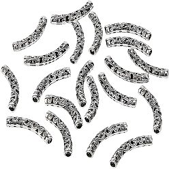 Antique Silver Tibetan Style Alloy Tube Beads, Hollow, Antique Silver, 36.5x6x5mm, Hole: 3mm, 20pcs/box