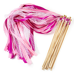 Colorful Polyester Ribbon Wands, with Wood Stick, Party Decorations, Colorful, 300x4mm