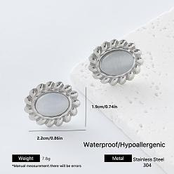 Silver 304 Stainless Steel & Resin Stud Earrings for Women, Oval, Silver, 19x22mm