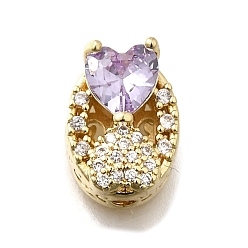 Лиловый Латунный кубический цирконий овальный с сердечком многорядные звенья, долговечный, стойки покрытие, золотые, сирень, 12.5x9.5x7 мм, отверстие : 1.6 мм