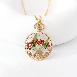 Оранжево-Красный Кулоны-подвески из сплава и смолы в виде засушенных цветов, плоско-круглые, золотые, оранжево-красный, 17.72 дюйм (45 см)