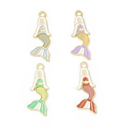 Mixed Color Alloy Enamel Pendants, Mermaid Charm, Golden, Mixed Color, 31x12x1.3mm, Hole: 2.3mm