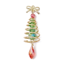 Красный Подвески из медного армированного стекла на рождественскую тематику, с латунным бантом, рождественская елка, красные, 50x15 мм, отверстие : 1.2 мм