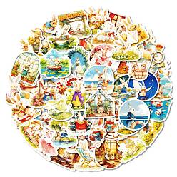 (52) Непрозрачная лаванда Наклейка из бумаги кролик, самослипание, для чемодана, скейтборде, холодильник, шлем, оболочка мобильного телефона, разноцветные, 36~47x29~49x0.2 мм, 50 шт / комплект