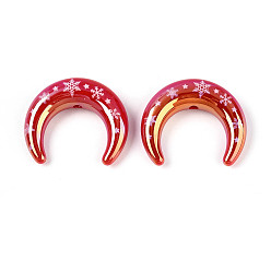 Малиновый Рождественское УФ-покрытие, напечатанное на непрозрачных акриловых бусинах, луна с узором из снежинок, малиновый, 33~34.5x28.5x9.5 мм, отверстие : 2.8 мм