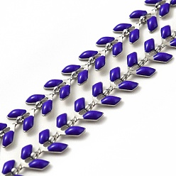 Синий 304 цепи из нержавеющей стали, с эмалью, пайки, с катушкой, синие, 6x1.5~2 мм