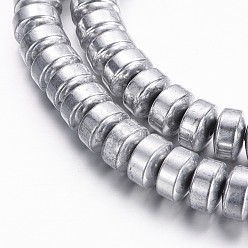 с Платиновым Покрытием Гальванизировать немагнитных синтетический гематит бисер пряди, рондель, с покрытием платиным, 10x6 мм, отверстие : 1 мм, около 70 шт / нитка, 15.7 дюйм