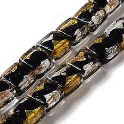 Черный Бусины ручной работы из золотой и серебряной фольги в технике лэмпворк, квадратный, чёрные, 10x10x5.5 мм, отверстие : 1.2 мм