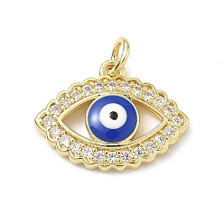 Синий Латунные микро проложить кубического циркония подвески, с эмалью, Злые чары глаз, долговечный, стойки покрытие, без свинца и без кадмия, реальный 18 k позолоченный, синие, 14x18.5x3.5 мм, отверстие : 3 мм