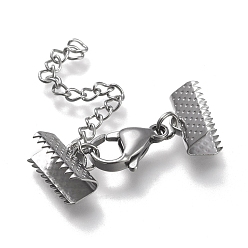 Нержавеющая Сталь Цвет Устойчив к потускнению 304 удлинитель цепи из нержавеющей стали, с застежками-клешнями и обжимными лентами, цвет нержавеющей стали, 32 мм длиной, Лента заканчивается: 12.5x7.5 mm