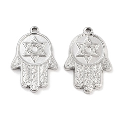 Stainless Steel Color Non-Tarnish 304 Stainless Steel Pendant Cabochon Settings, Hamsa Hand, Stainless Steel Color, Tray: 2mm, 22x15x2mm, Hole: 1.4mm