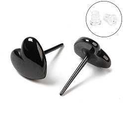 Черный Гипоаллергенные серьги-гвоздики в форме сердца из биокерамики и циркония, не выцветает и не содержит никеля, чёрные, 9.8x9.8 мм