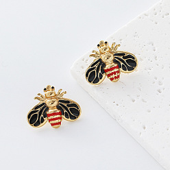 Negro 304 aretes esmaltados de acero inoxidable para mujer, abejas, dorado, negro, 22x17 mm
