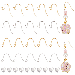 Real Gold Plated & Real Platinum Plated 160шт 4 стиль латунные крючки для сережек, ушная проволока пастушьего крючка, с 160 пластиковыми ушными гайками, настоящее золото и платина, 12~15x17~21x0.6~1.5 мм, штифты : 0.6 мм, 40 шт / стиль