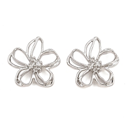 Platinum Alloy Pendants, Flower Charms, Rack Plating, Cadmium Free & Lead Free, Platinum, 25x26.5x7mm, Hole: 5x7.5mm