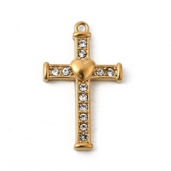 Золотой 304 из нержавеющей стали горный хрусталь подвески, крест прелести, ионное покрытие (ip), зеркальная полировка, золотые, 28x17x4 мм, отверстие : 1.5 мм